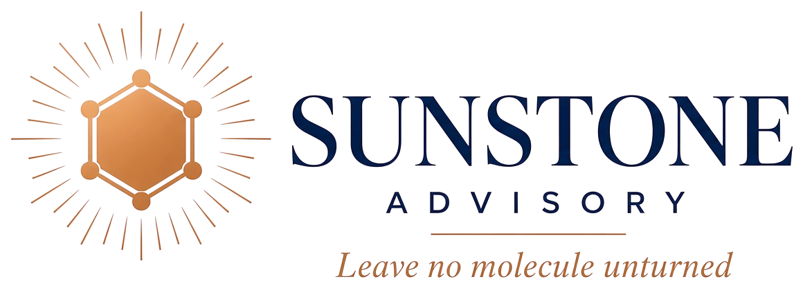 Sunstone Advisory logo with the tagline Leave no molecule unturned